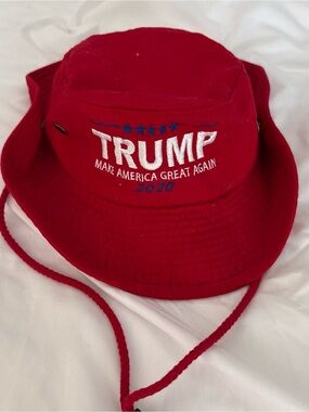 Red Embroidered Bucket Hat with Chin Strap